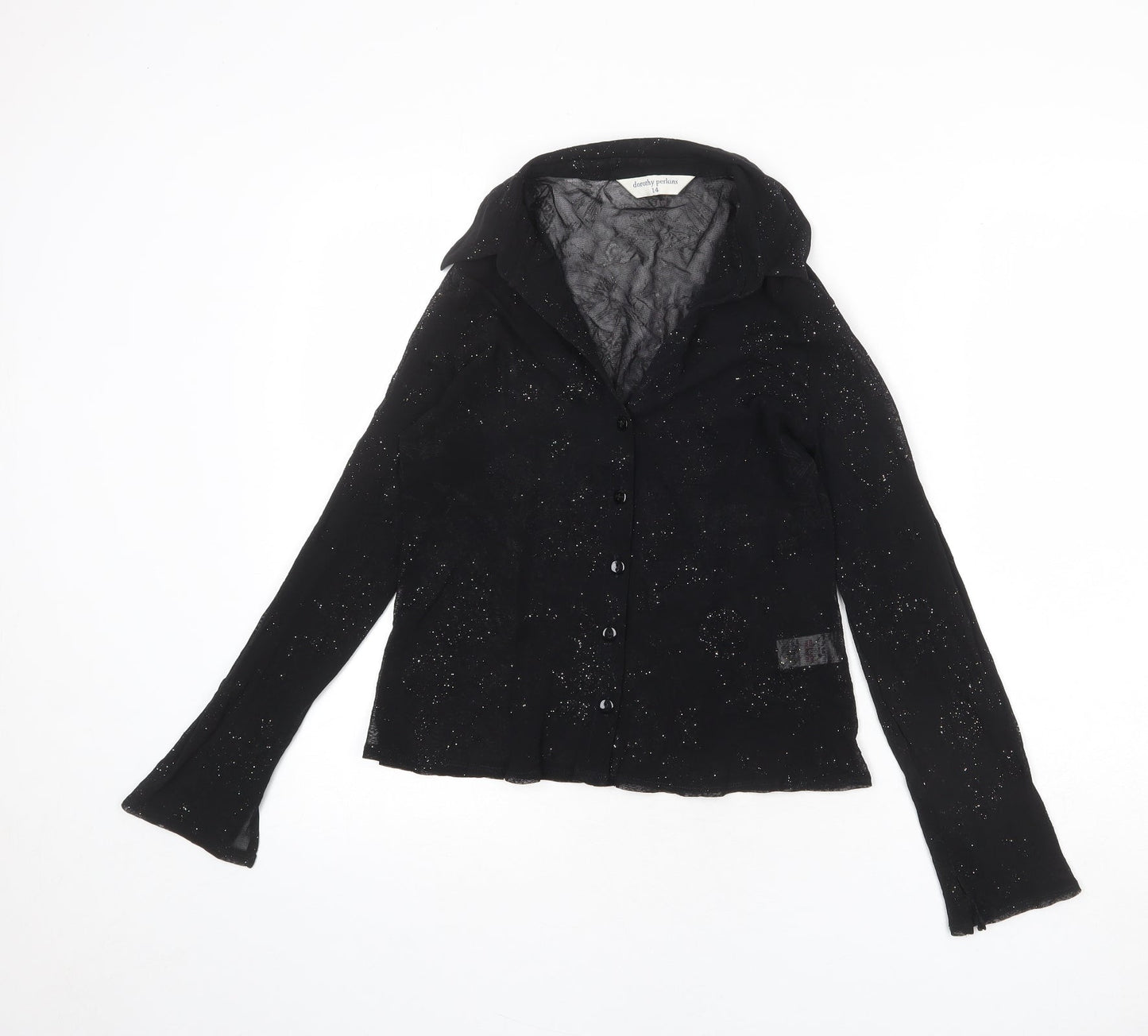 Womens UK Size 14 Dorothy Perkins Black Basic Button-Up