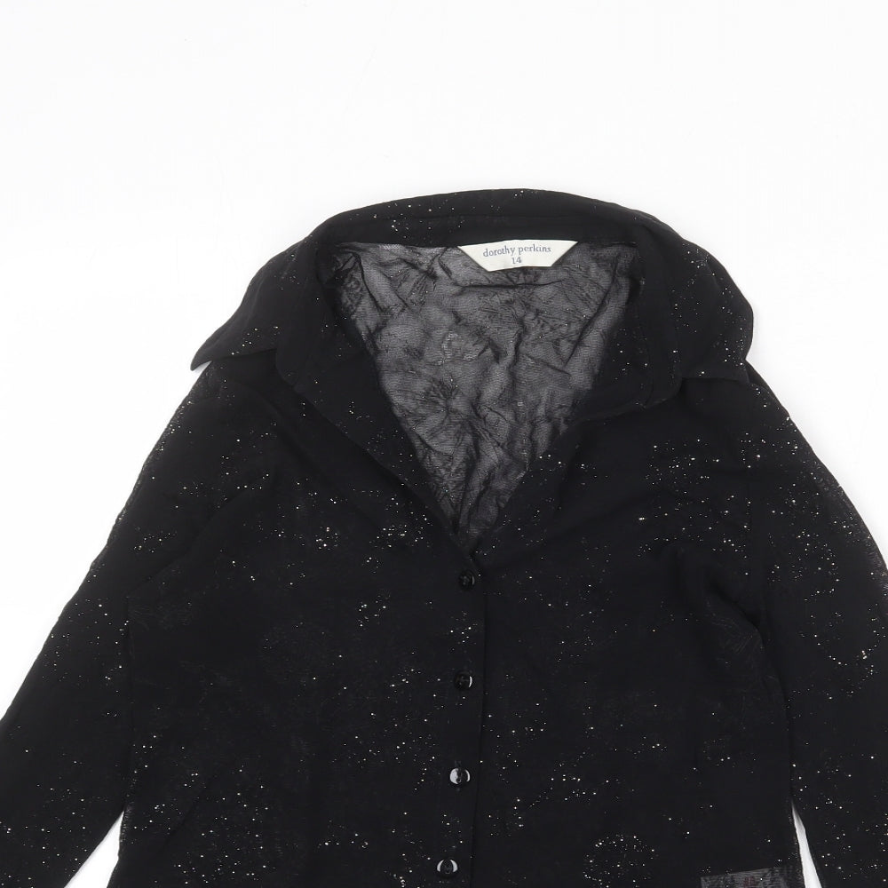Womens UK Size 14 Dorothy Perkins Black Basic Button-Up