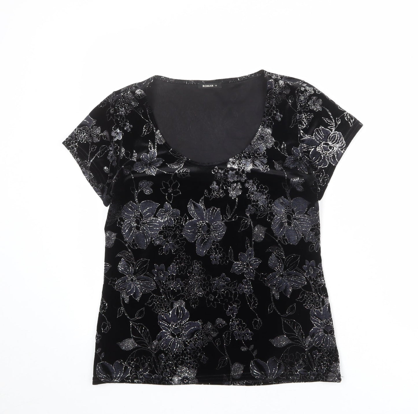 Womens UK Size 12 Roman Black Basic T-Shirt