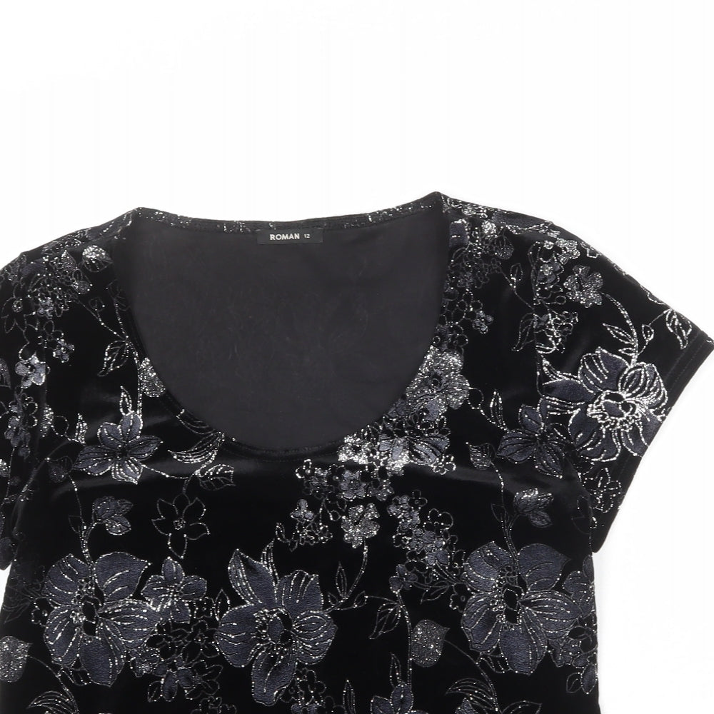 Womens UK Size 12 Roman Black Basic T-Shirt