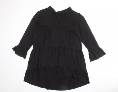 Cameo Rose Womens Black Polyester A-Line Size 12 V-Neck Pullover