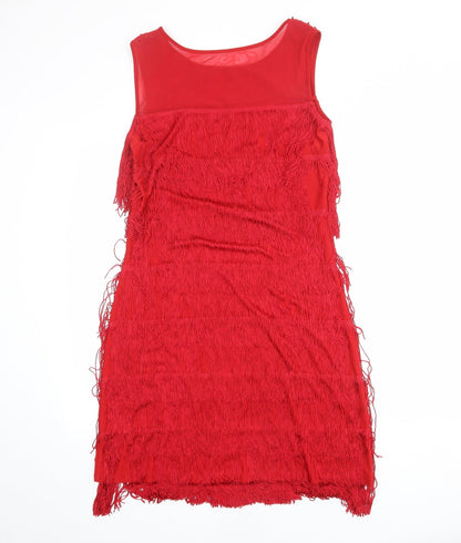 Roman Womens Red Polyester Tank Dress Size 10 Round Neck Pullover