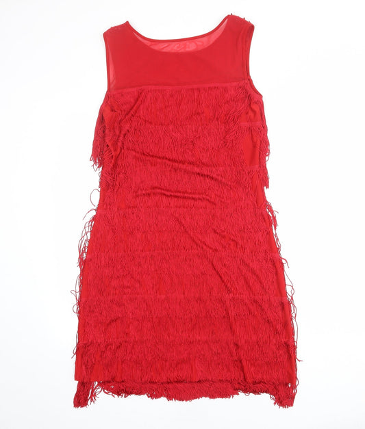 Roman Womens Red Polyester Tank Dress Size 10 Round Neck Pullover