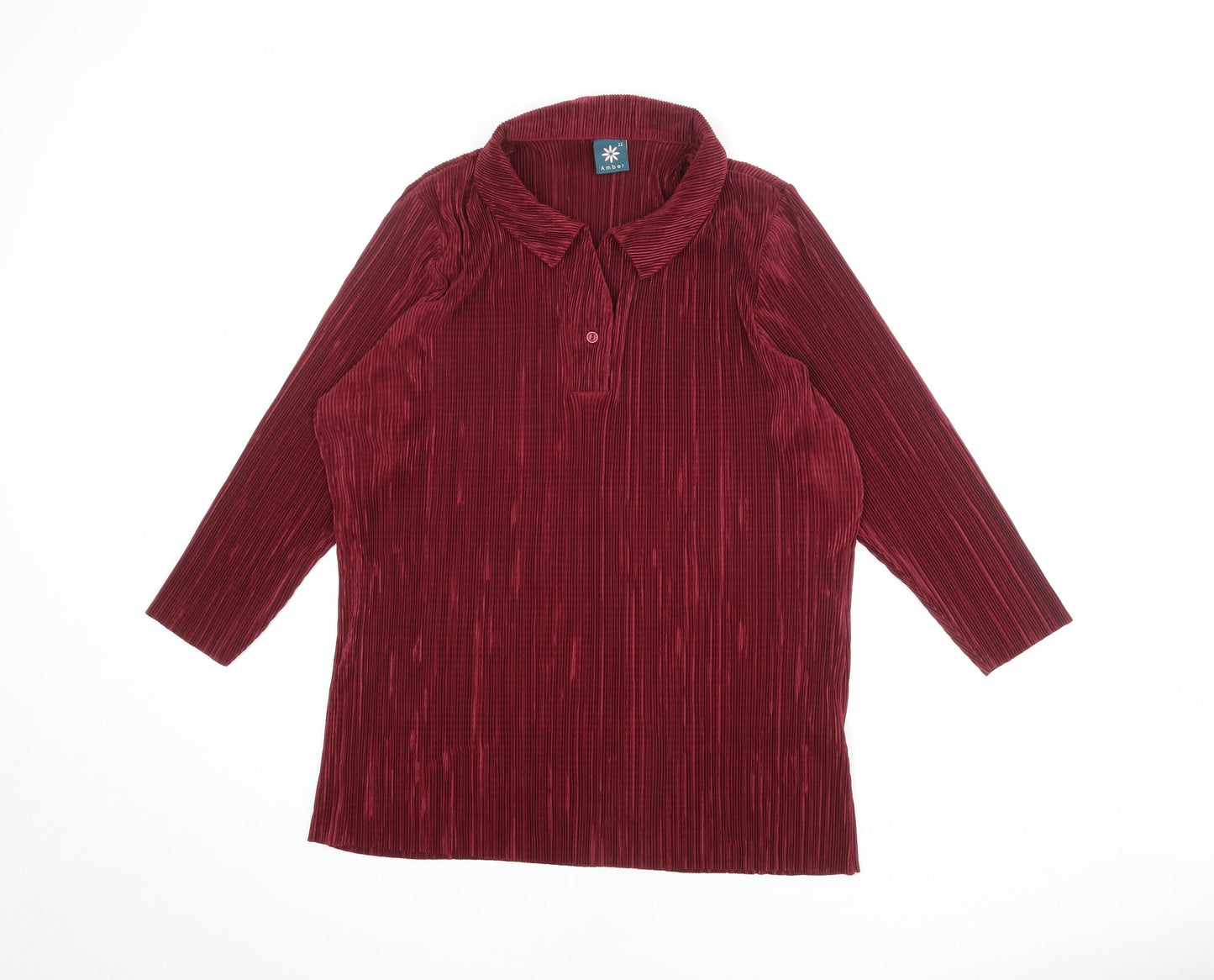 Amber Womens Red Polyester Basic T-Shirt Size 22 Collared