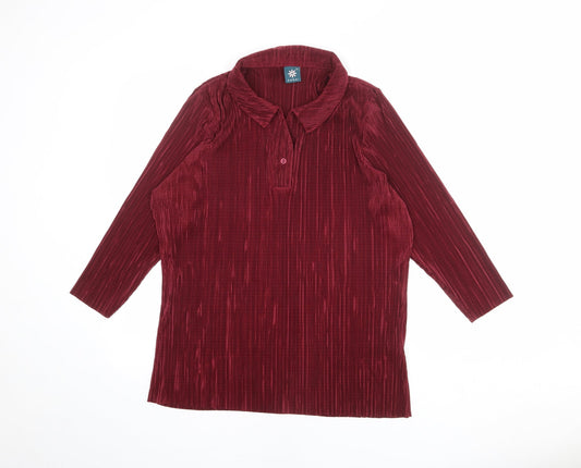 Amber Womens Red Polyester Basic T-Shirt Size 22 Collared