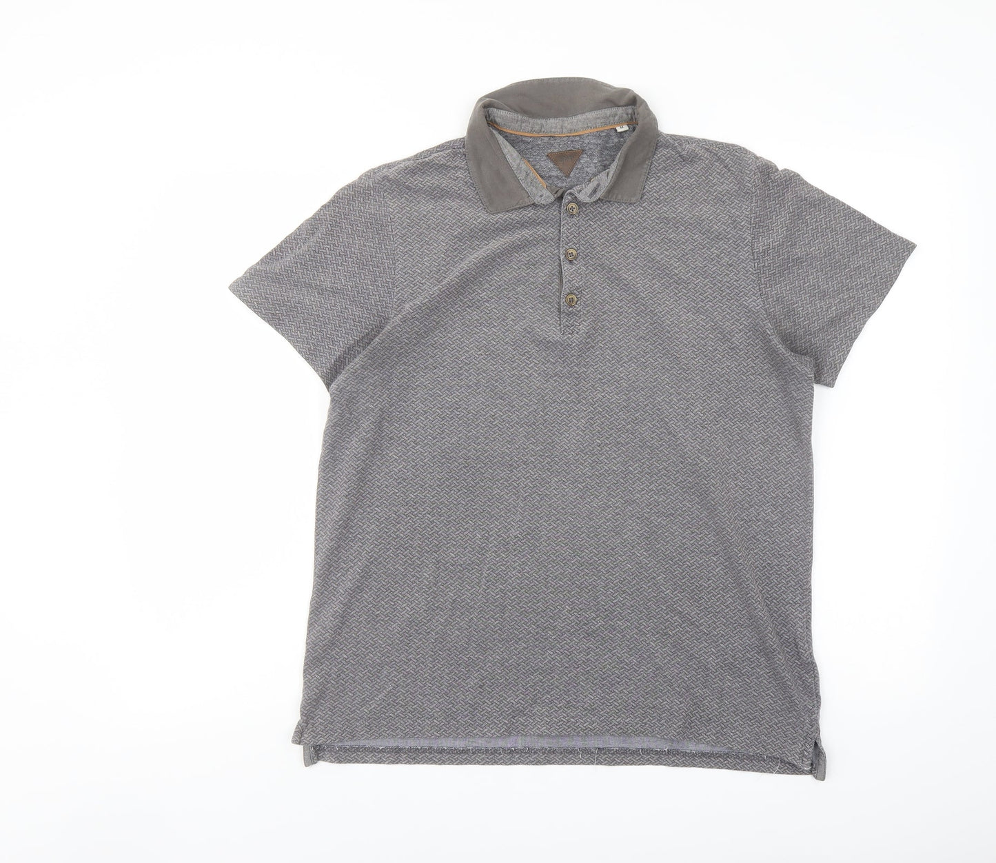 Silver Eight Mens Grey Geometric Cotton Polo Size M Collared Button