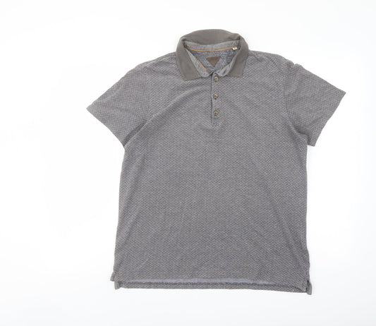 Silver Eight Mens Grey Geometric Cotton Polo Size M Collared Button