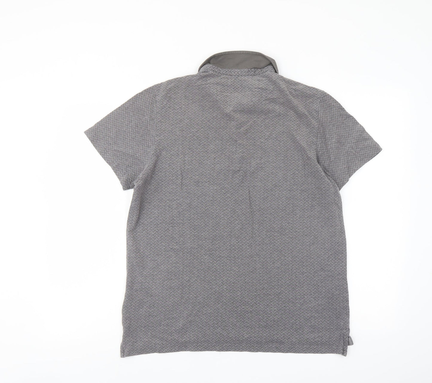 Silver Eight Mens Grey Geometric Cotton Polo Size M Collared Button