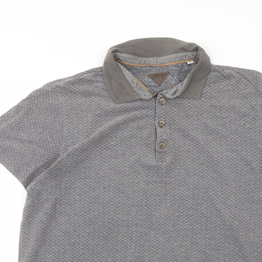 Silver Eight Mens Grey Geometric Cotton Polo Size M Collared Button
