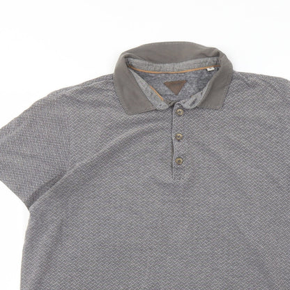 Silver Eight Mens Grey Geometric Cotton Polo Size M Collared Button