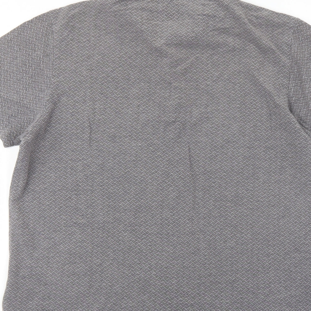 Silver Eight Mens Grey Geometric Cotton Polo Size M Collared Button