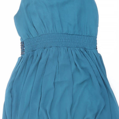 Lovestruck Womens Blue Polyester A-Line Size S Round Neck Zip