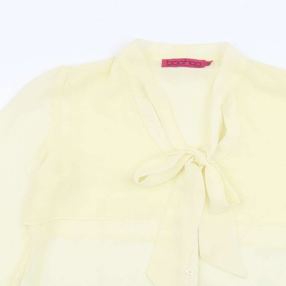 Boohoo Womens Ivory Polyester Basic Blouse Size 8 V-Neck