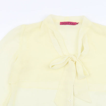 Boohoo Womens Ivory Polyester Basic Blouse Size 8 V-Neck