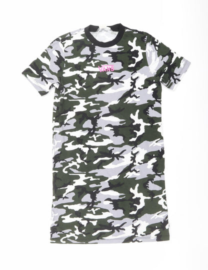 VANS Womens Multicoloured Camouflage Cotton T-Shirt Dress Size S Crew Neck Pullover