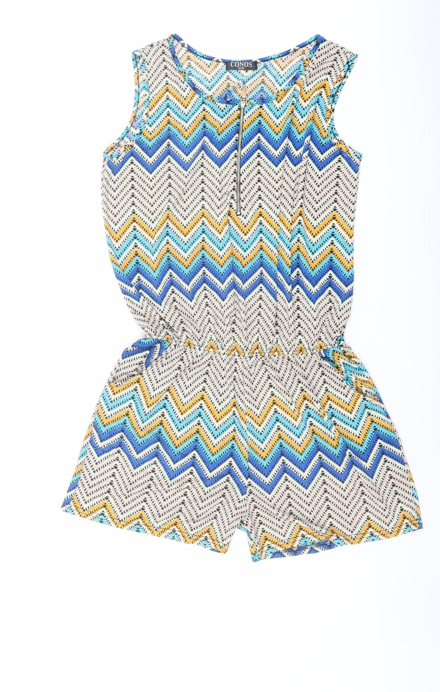Conos Womens Multicoloured Geometric Polyester Playsuit One-Piece Size XL Zip - Size XL - XXL