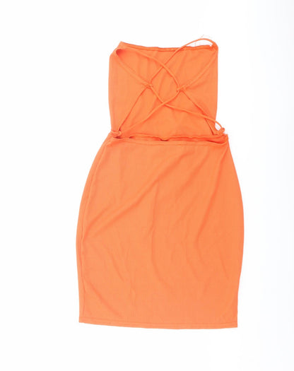 PRETTYLITTLETHING Womens Orange Polyester Bodycon Size 6 Square Neck Pullover