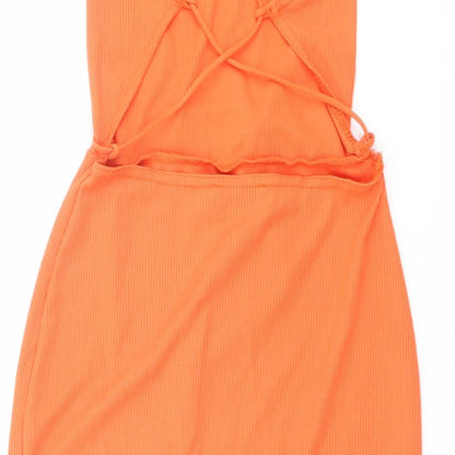 PRETTYLITTLETHING Womens Orange Polyester Bodycon Size 6 Square Neck Pullover