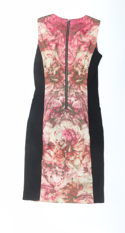 Pied A Terre Womens Black Geometric Polyester Shift Size 10 Round Neck Zip