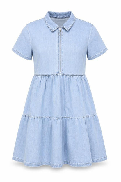 Denim & Co. Womens Blue Cotton A-Line Size 8 Collared Zip