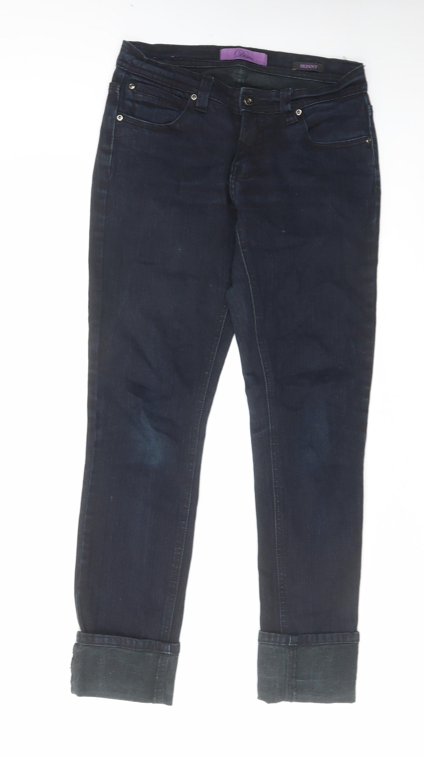 Womens UK Size 8 Disco Regular Fit Straight Blue Jeans