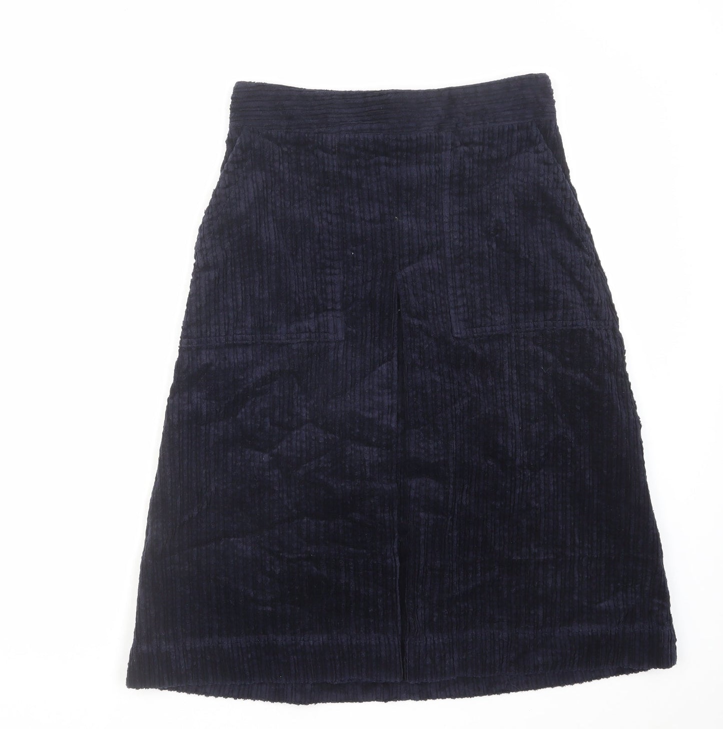 Marks and Spencer Womens Blue Cotton A-Line Skirt Size 8 Zip