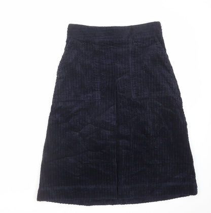 Marks and Spencer Womens Blue Cotton A-Line Skirt Size 8 Zip