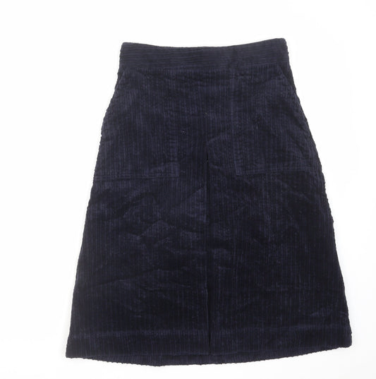 Marks and Spencer Womens Blue Cotton A-Line Skirt Size 8 Zip
