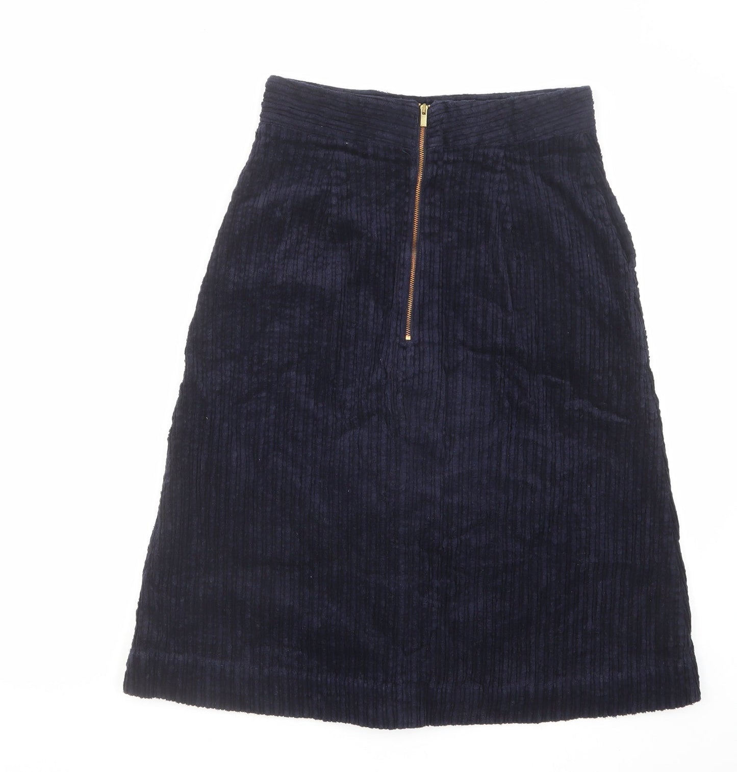 Marks and Spencer Womens Blue Cotton A-Line Skirt Size 8 Zip