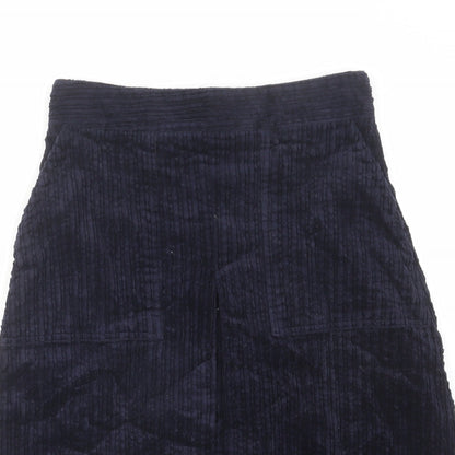 Marks and Spencer Womens Blue Cotton A-Line Skirt Size 8 Zip