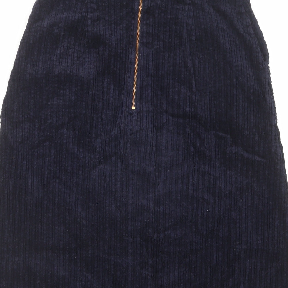Marks and Spencer Womens Blue Cotton A-Line Skirt Size 8 Zip