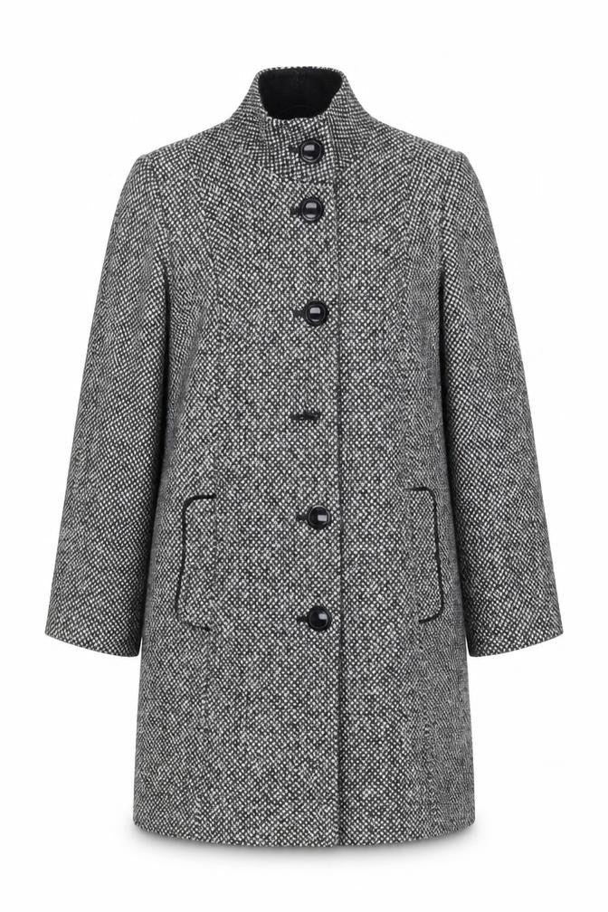 Classics Womens Black Geometric Overcoat Coat Size 12 Button