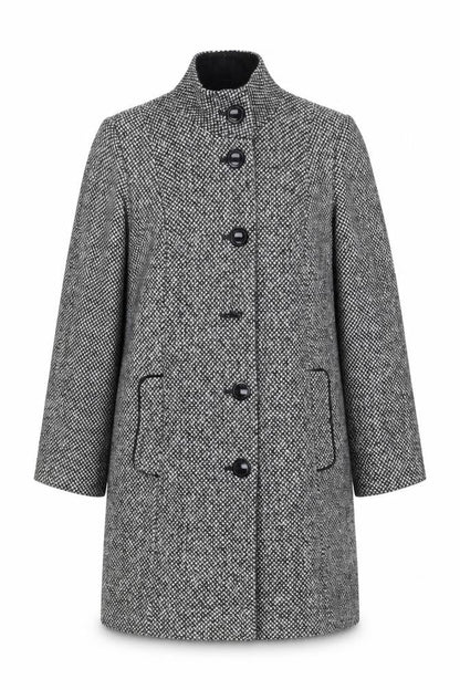 Classics Womens Black Geometric Overcoat Coat Size 12 Button