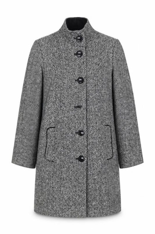 Classics Womens Black Geometric Overcoat Coat Size 12 Button