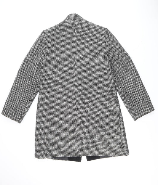 Classics Womens Black Geometric Overcoat Coat Size 12 Button