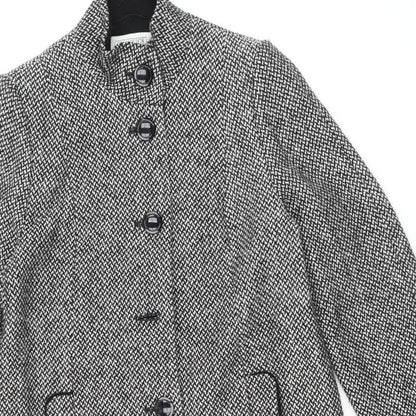 Classics Womens Black Geometric Overcoat Coat Size 12 Button