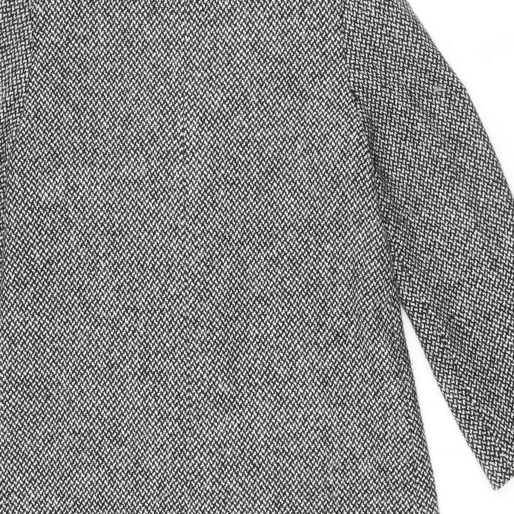 Classics Womens Black Geometric Overcoat Coat Size 12 Button