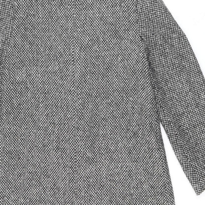 Classics Womens Black Geometric Overcoat Coat Size 12 Button