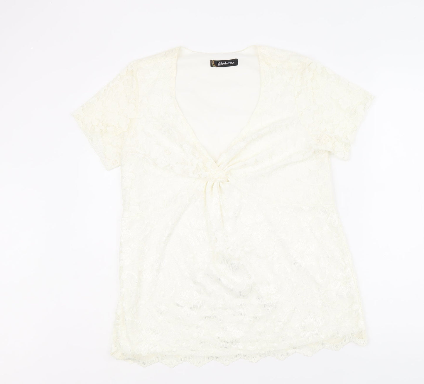 Womens UK Size 14 Kaleidoscope Ivory Basic T-Shirt