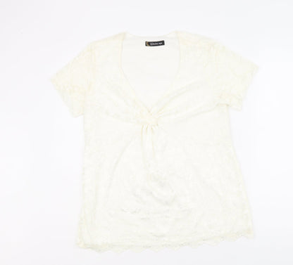 Womens UK Size 14 Kaleidoscope Ivory Basic T-Shirt