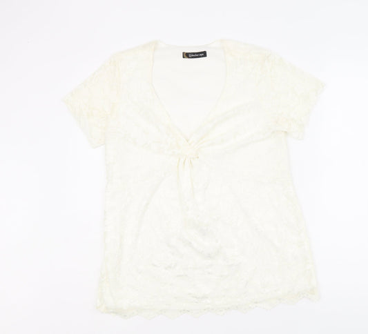 Womens UK Size 14 Kaleidoscope Ivory Basic T-Shirt