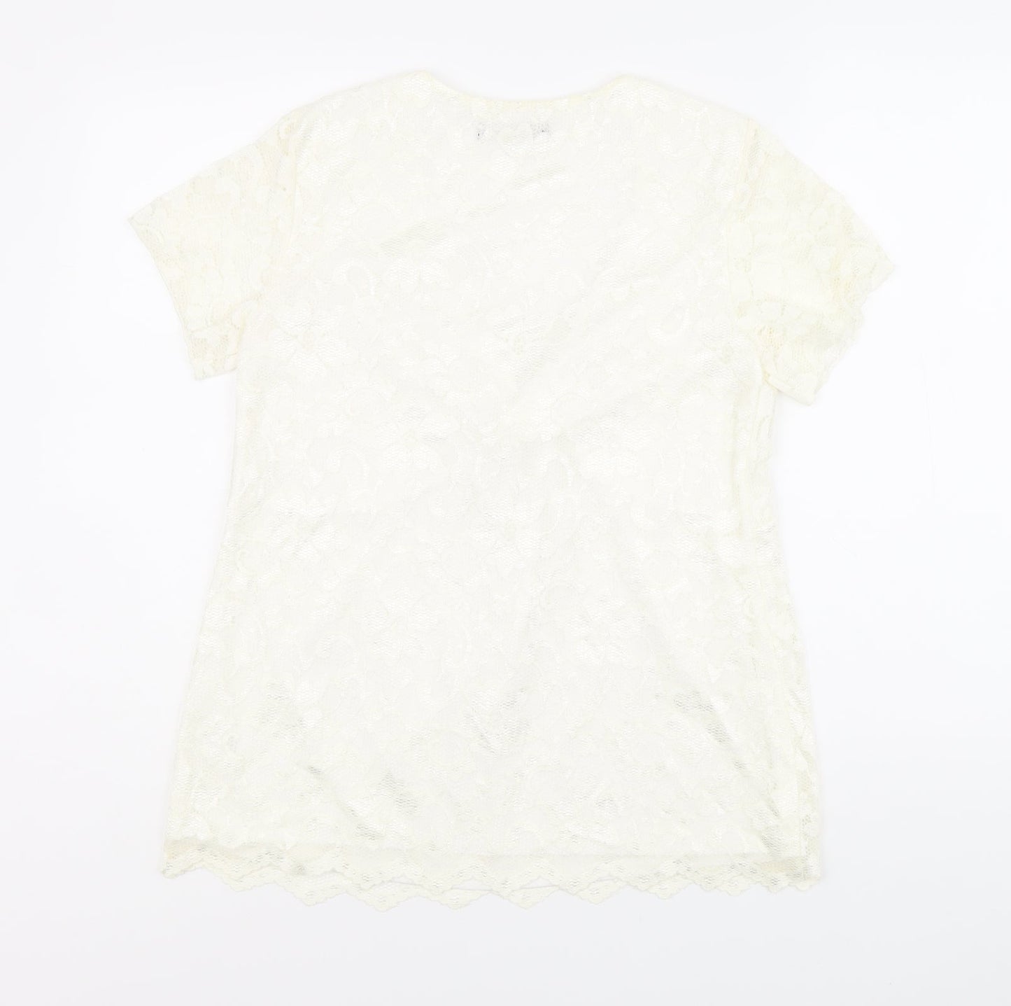 Womens UK Size 14 Kaleidoscope Ivory Basic T-Shirt