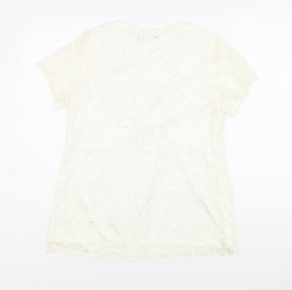 Womens UK Size 14 Kaleidoscope Ivory Basic T-Shirt