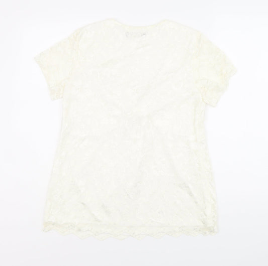 Womens UK Size 14 Kaleidoscope Ivory Basic T-Shirt