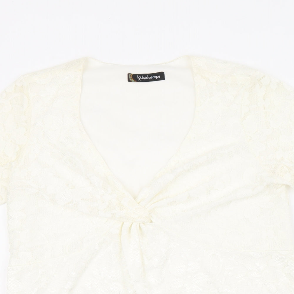 Womens UK Size 14 Kaleidoscope Ivory Basic T-Shirt