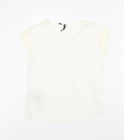 Womens UK Size XS Mango Ivory Basic T-Shirt