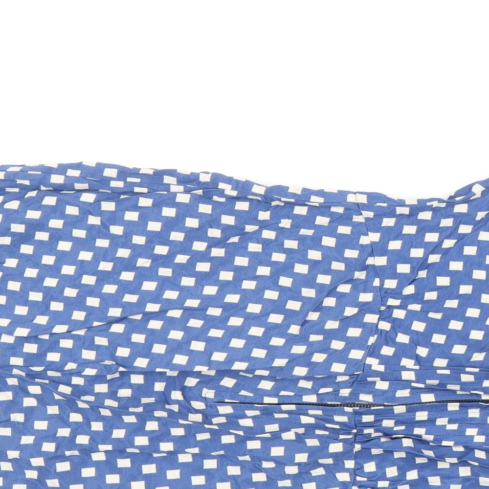 Zara Womens Blue Geometric Polyester A-Line Size S Round Neck Zip