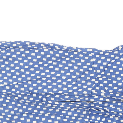 Zara Womens Blue Geometric Polyester A-Line Size S Round Neck Zip