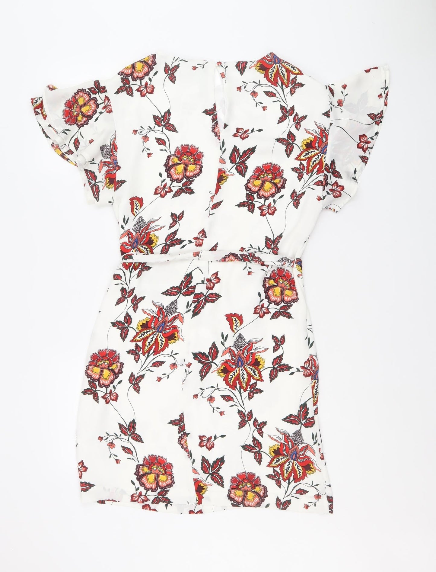 H&M Womens Multicoloured Floral Polyester A-Line Size 8 Round Neck Button