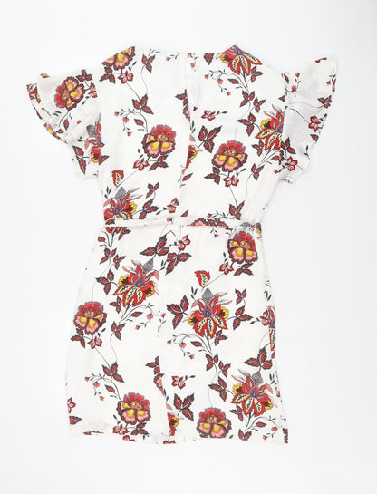 H&M Womens Multicoloured Floral Polyester A-Line Size 8 Round Neck Button